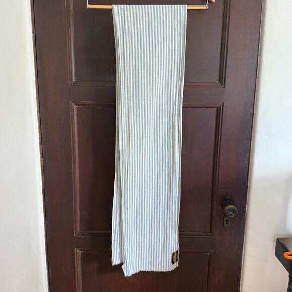 Y2K Vintage | RALPH LAUREN RUGBY | Blue White TIcker Striped Long Cotton Scarf - Picture 1 of 3
